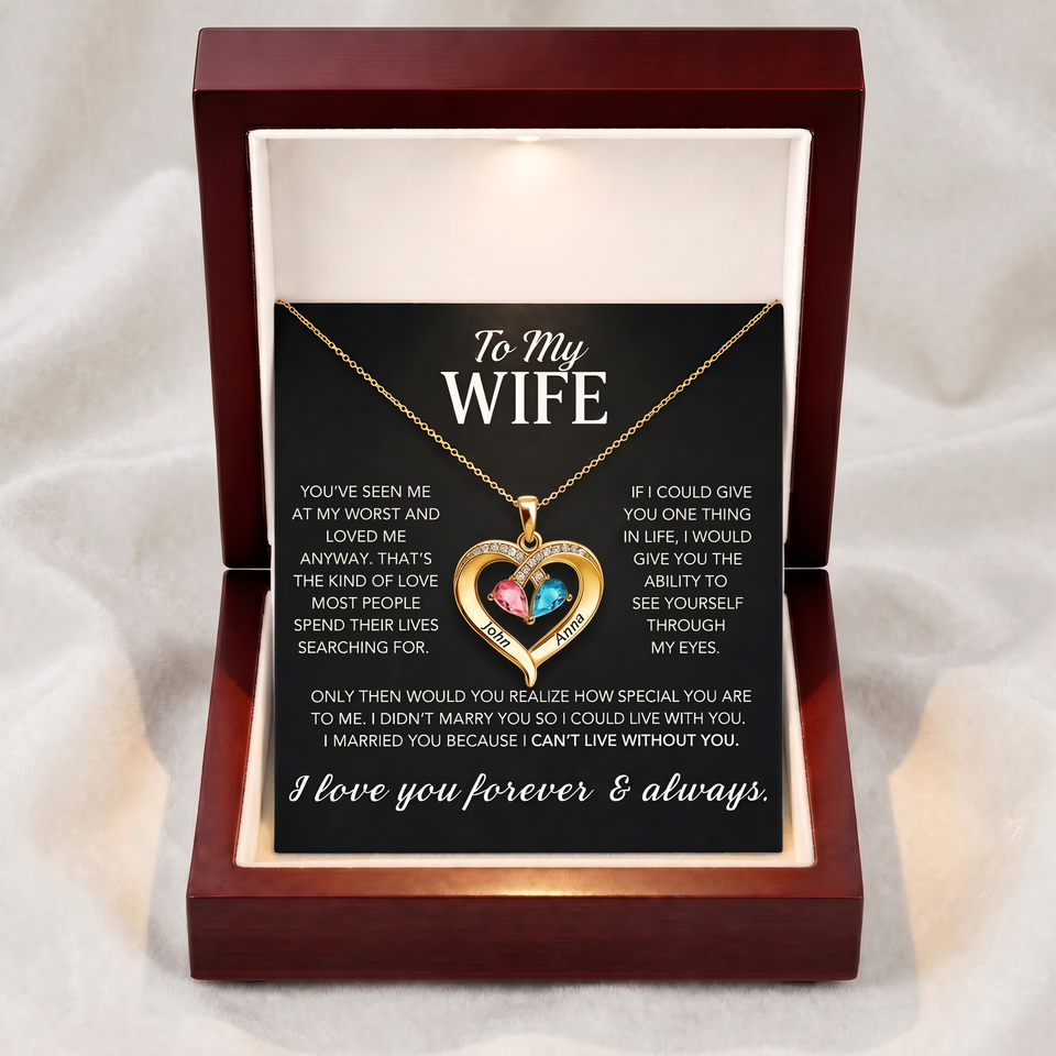 To My Wife - Birthstone Heart Necklace