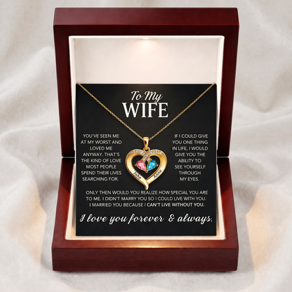 To My Wife - Birthstone Heart Necklace