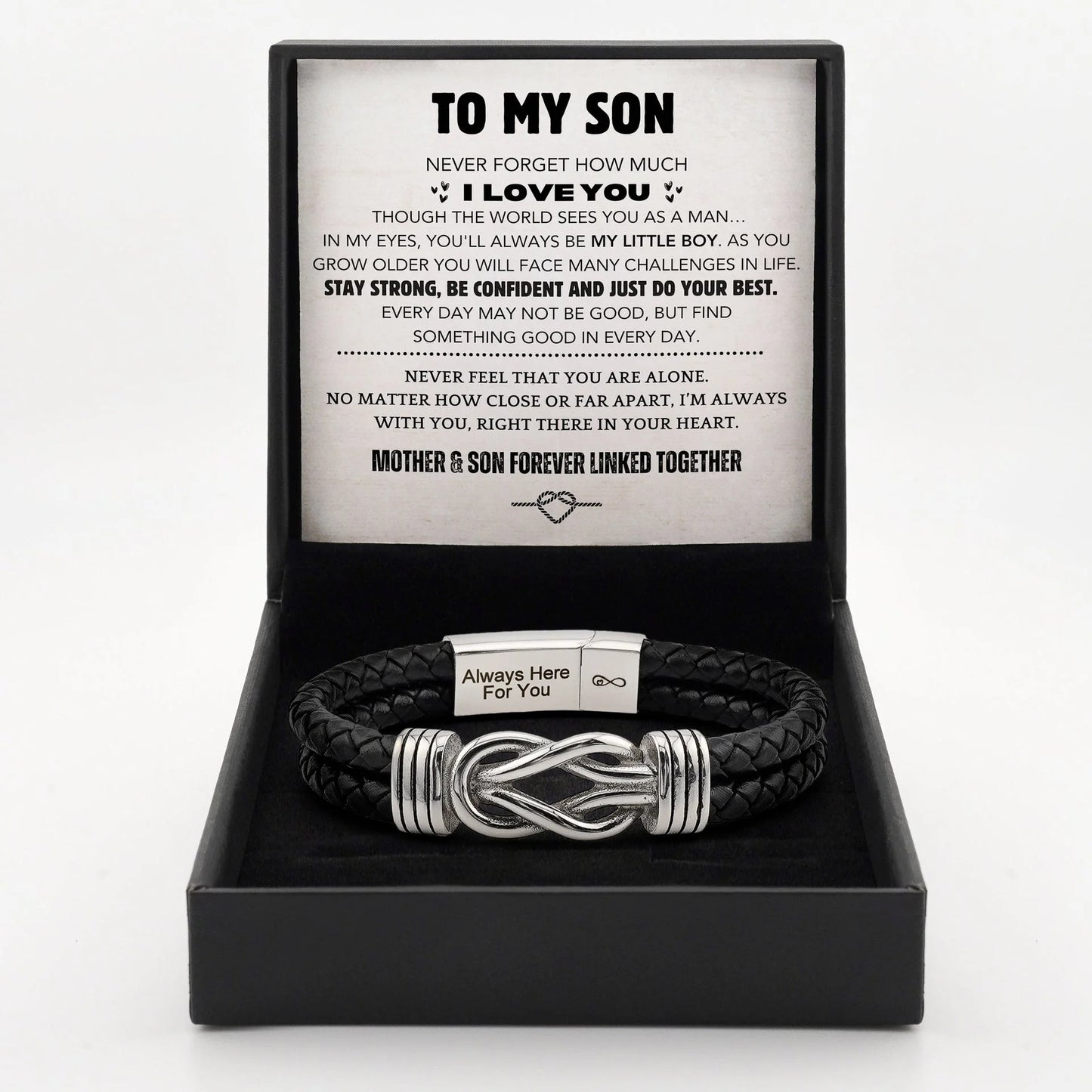 Son's Infinity Knot Bracelet Gift Set with Engraved Name