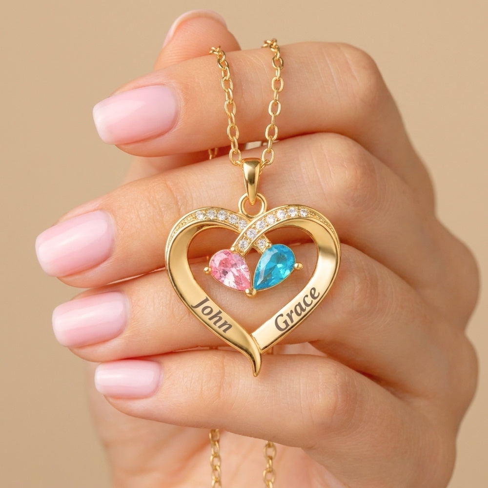 To My Wife - Birthstone Heart Necklace
