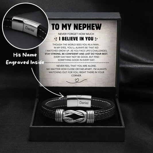 Nephew's Infinity Knot Bracelet Gift Set with Engraved Name
