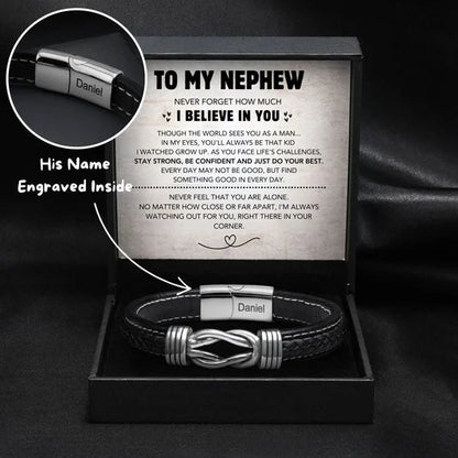 Nephew's Infinity Knot Bracelet Gift Set with Engraved Name
