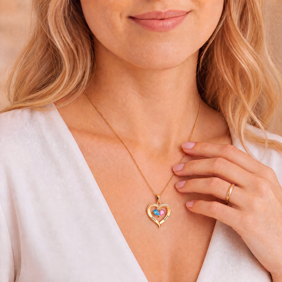 To My Wife Birthstone Heart Necklace - view 2
