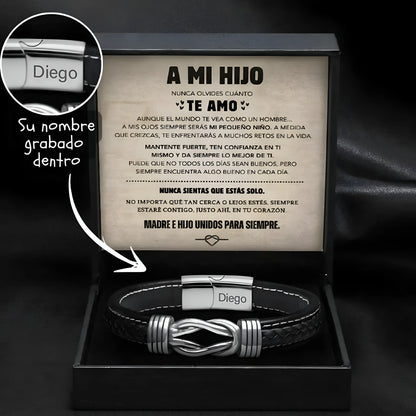 Brazalete con Nudo Infinito para Hijo - Set de Regalo y Nombre Grabado