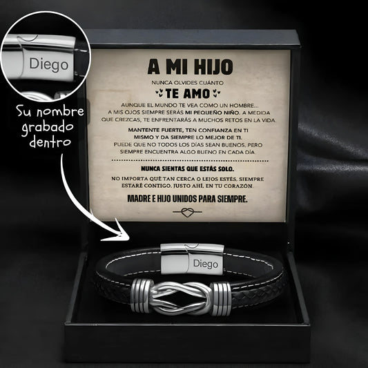 Brazalete con Nudo Infinito para Hijo - Set de Regalo y Nombre Grabado