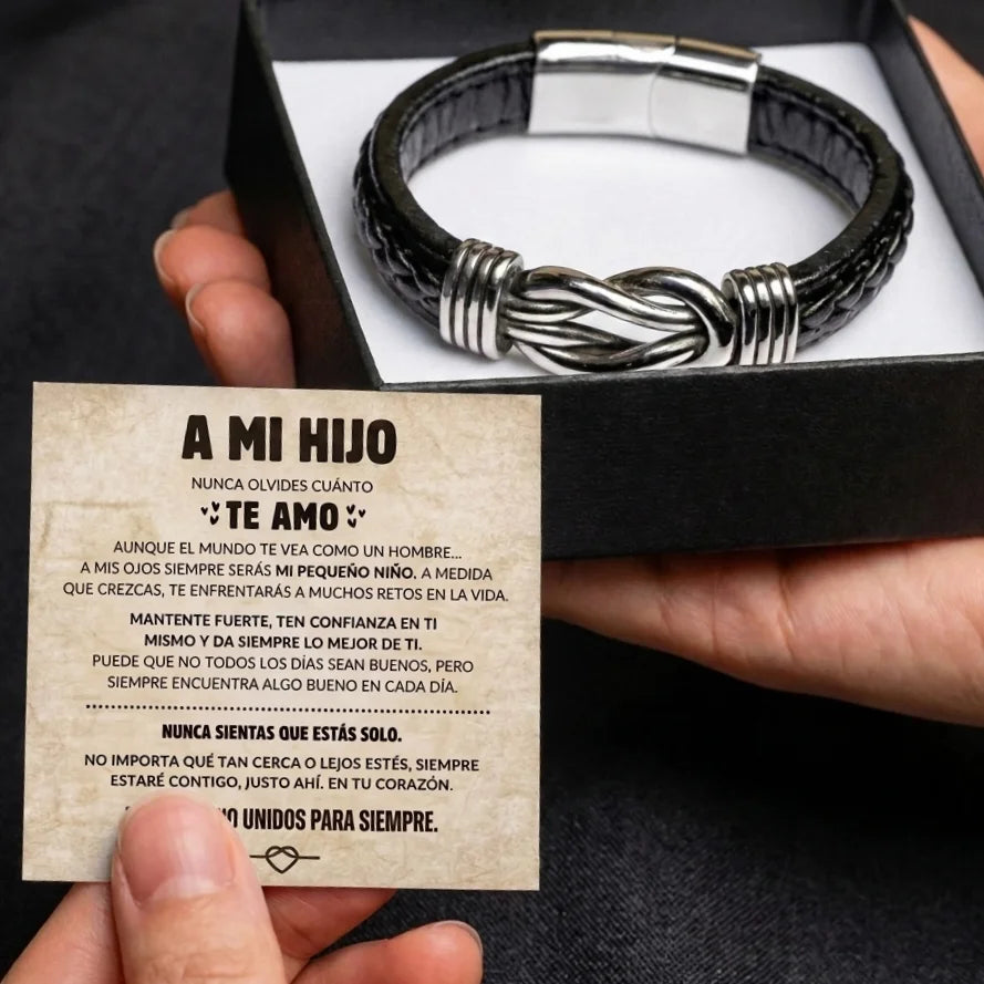 Brazalete con Nudo Infinito para Hijo - Set de Regalo y Nombre Grabado