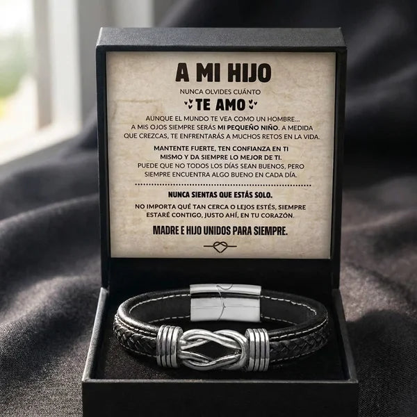 Brazalete con Nudo Infinito para Hijo - Set de Regalo y Nombre Grabado