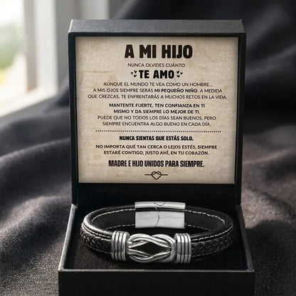 Brazalete con Nudo Infinito para Hijo - Set de Regalo y Nombre Grabado
